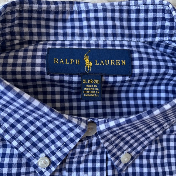 Polo Ralph Lauren Boys Long Sleeve Button Down Down Gingham Shirt XL 18-20 Dress - Picture 2 of 7
